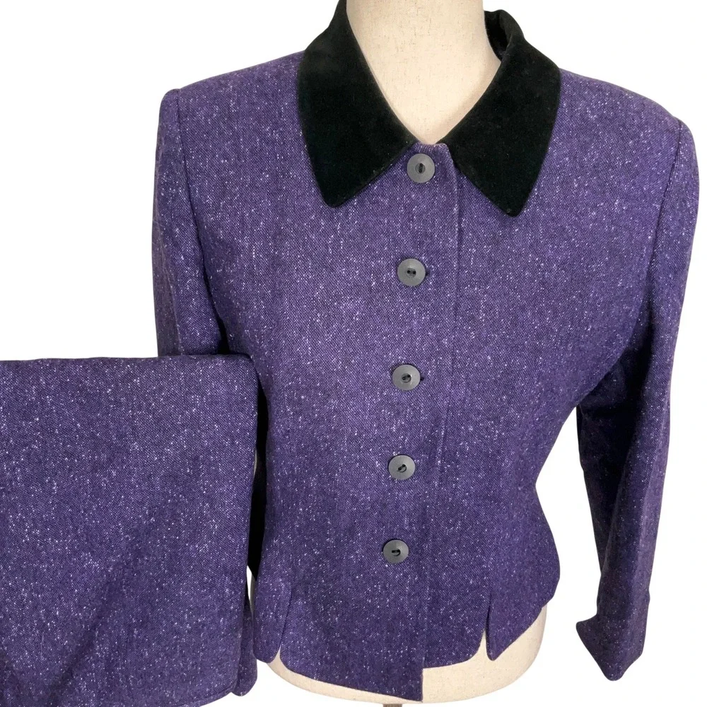 Kasper Skirt Suit Women 6P Purple Velvet Collar Professional Wool Tweed